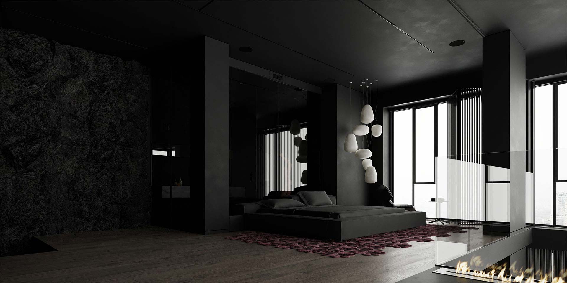 Image Of Black Interior Of Bedroom