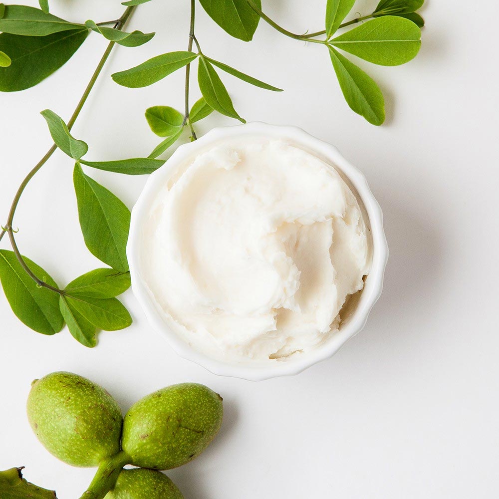 Shea Butter In Bowl With Leaves Around